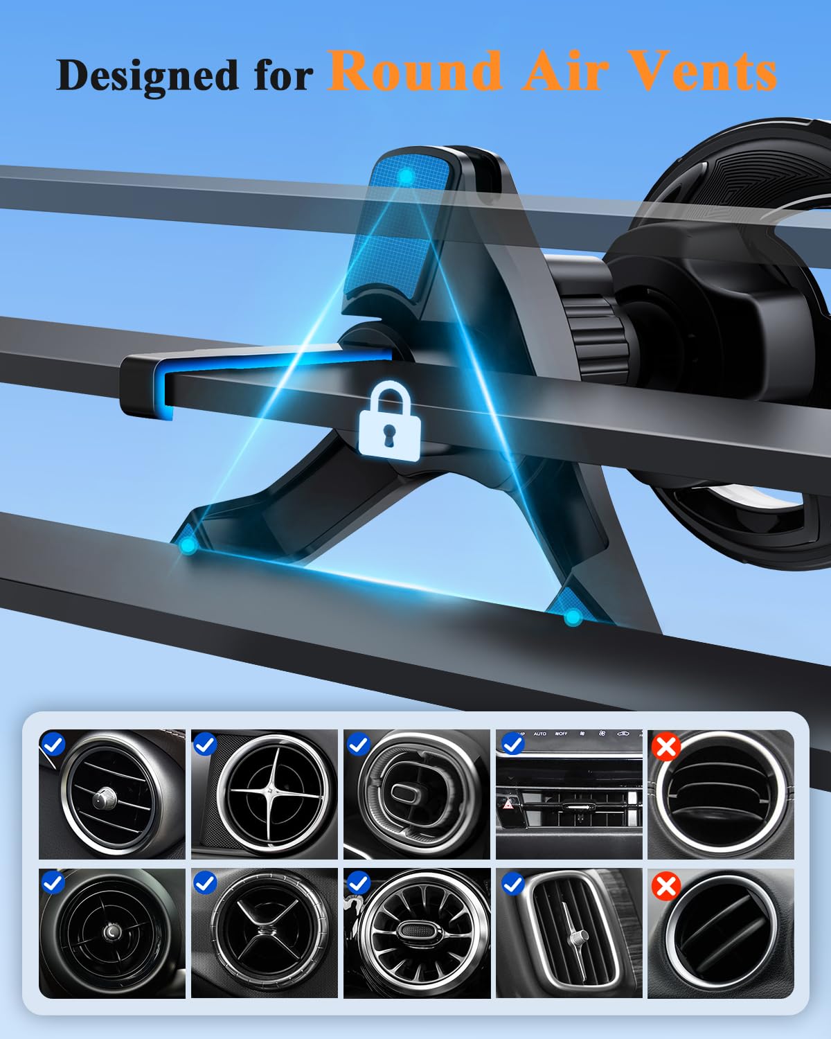 volport Magsafe Car Mount - Magnetic Phone Holder for Air Vent & Dashboard, Strong Magnet for iPhone 16/15/14/13/12 Pro Max & Samsung S24 Ultra, Black